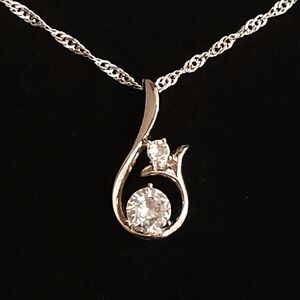 White Gold And Diamond Unique Pendant Necklace - Brand New